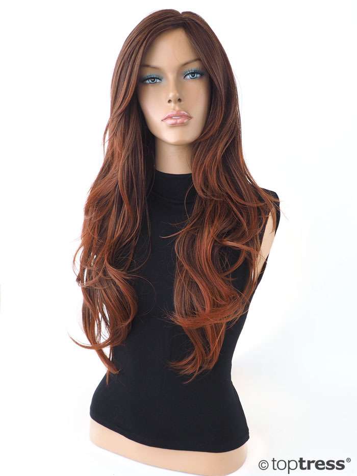 WIG ME UP Damenperücke Lang Glatt – Kastanienbraun Mit Rostbraunen Spitzen, 60 Cm