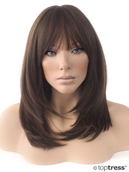 Perücke Lina Thermosilk mittelbraun leicht gesträhnt