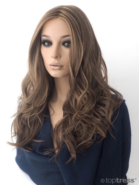 Perücke Marcia, Mix aus dunkelblond/hellblond, Filmansatz und -scheitel, Thermosilk