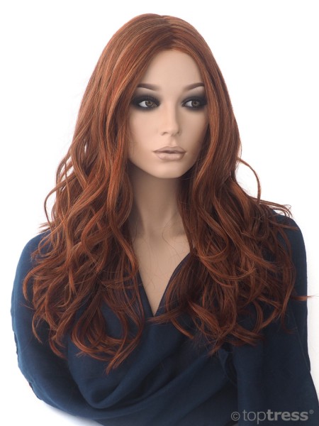 Perücke Marcia, rotblonder Mix, Filmansatz und -scheitel, Thermosilk