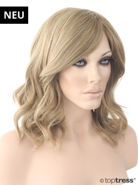 Perücke Mina Thermosilk aschblond schulterlang gewellt hitzebeständig