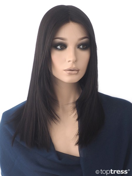 Perücke Daniella dunkelbraun, Thermosilk, Lace front und Scheitel