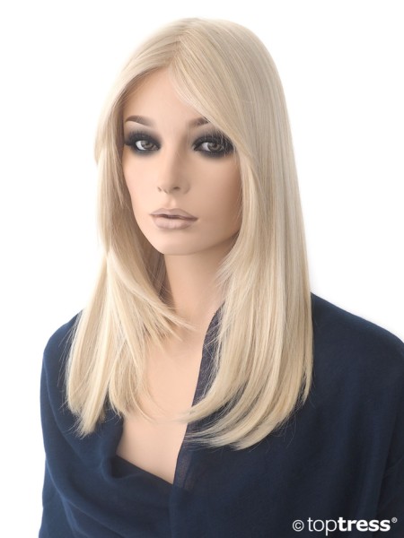 Perücke Daniella hellblond, Thermosilk, Lace front und Scheitel