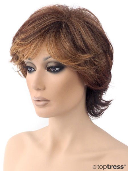 Perücke Veronika Thermosilk brauner Mix mit Kupferfarbigen Strähnen