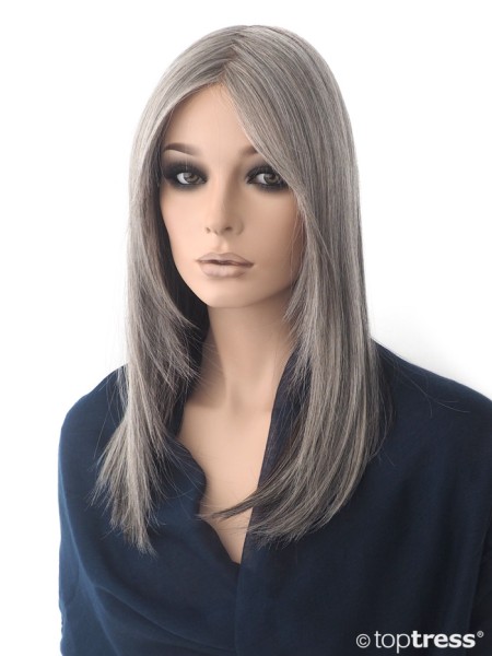 Perücke Daniella grauer Mix, Thermosilk, Lace front und Scheitel