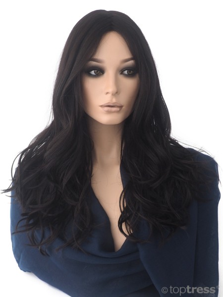 Perücke Marcia, dunkelbraun, Filmansatz und -scheitel, Thermosilk