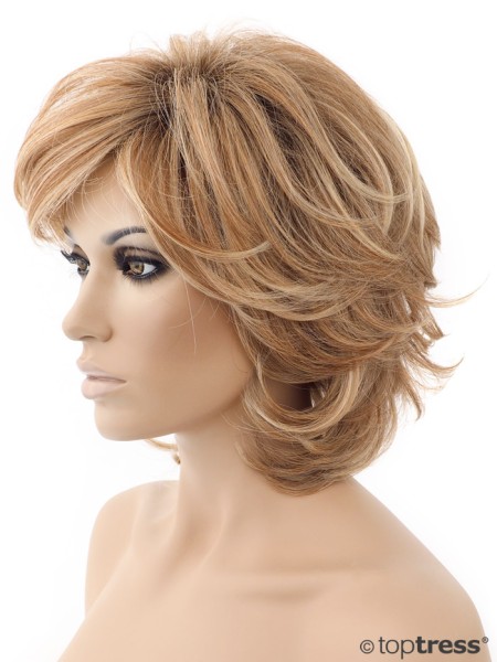 Perücke Dalia Thermosilk, rotblonder Mix mit hellblonden Strähnen und dunklerem Ansatz