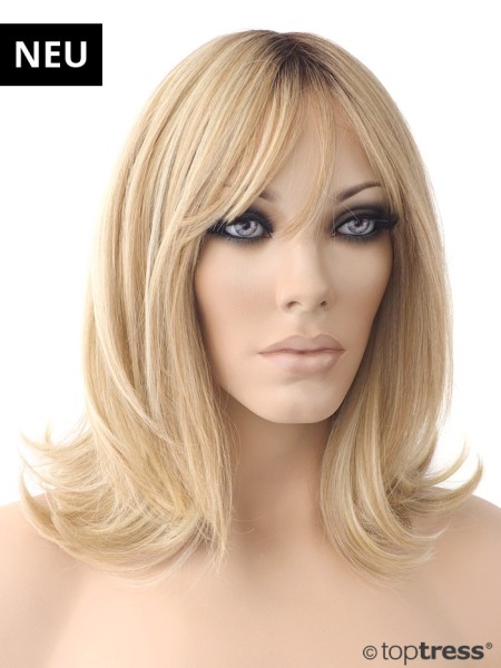 Perücke Dolores blond mit dunklerem Ansatz, Thermosilk, Lace Front und Scheitel