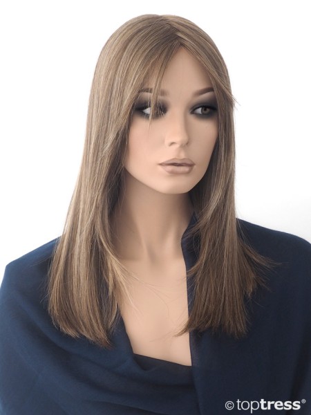 Perücke Daniella hellbraun/dunkelblond mit blonden Strähnen, Thermosilk, Lace front und Scheitel