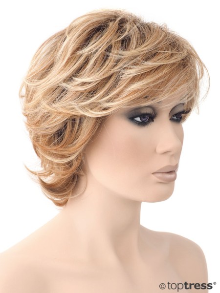 Perücke Veronika Thermosilk rotblonder Mix mit hellblonden Highlights und dunklerem Ansatz