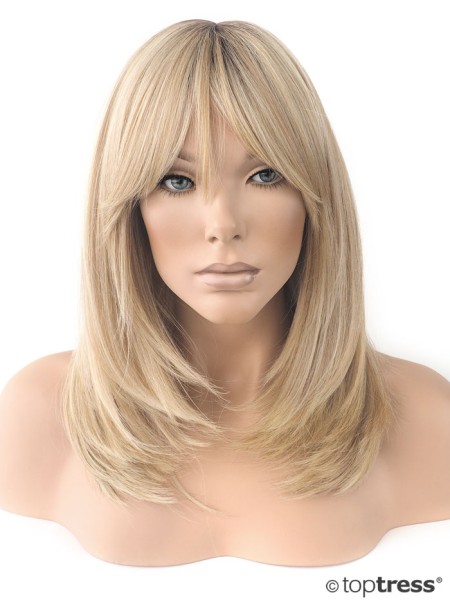 Perücke Lina Thermosilk blond gesträhnt mit dunklerem Ansatz