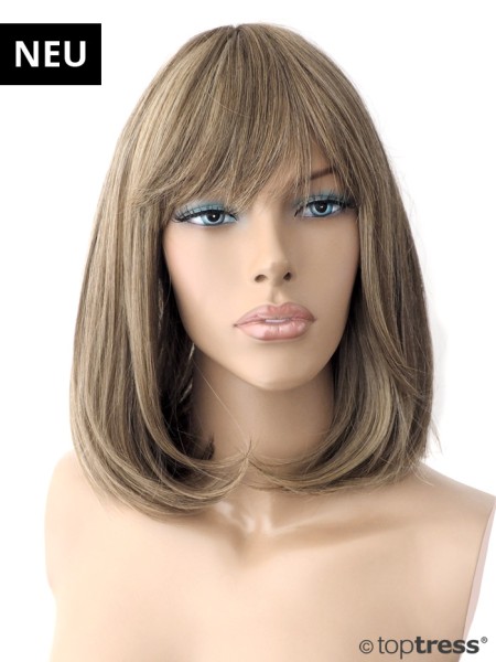 Perücke Jana Thermosilk dunkelblond, hellblond gesträhnt