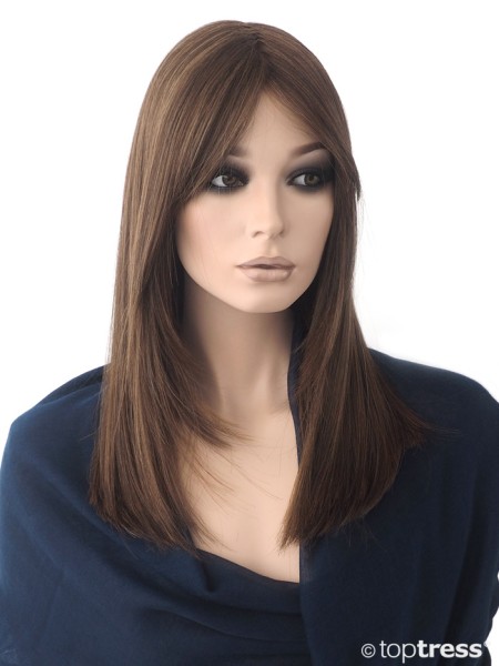 Perücke Daniella mittelbraun, Thermosilk, Lace front und Scheitel